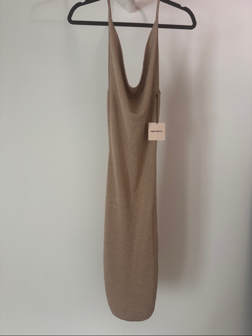 superdown Shimmery Tan Cowl Midi Slip Dress